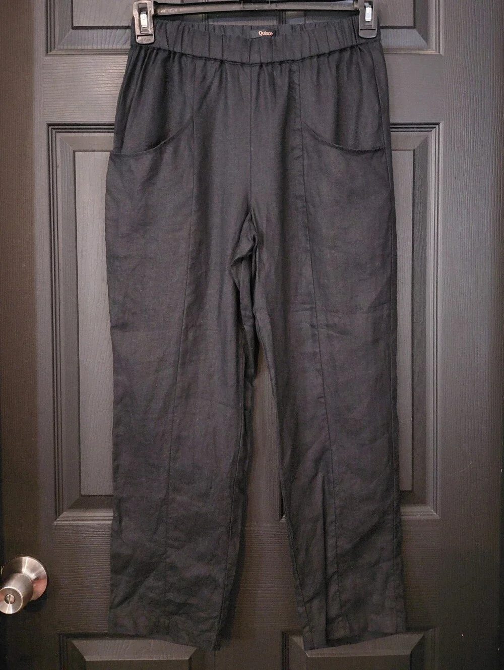 Quince Sz. S Black 100% European Linen Tapered Ankle Pants
